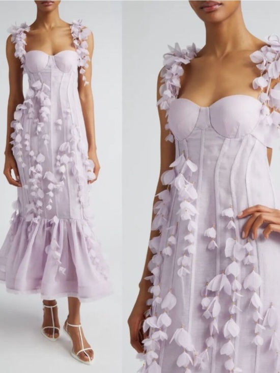 Zimmermann Dresses & Skirts - NWT Zimmermann Dress Dawning Petal Floral  Appliqué in Linen-Blend Lilac Purple